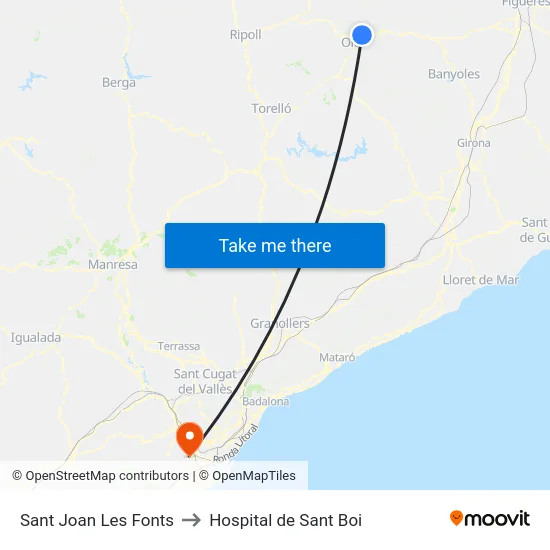Sant Joan Les Fonts to Hospital de Sant Boi map