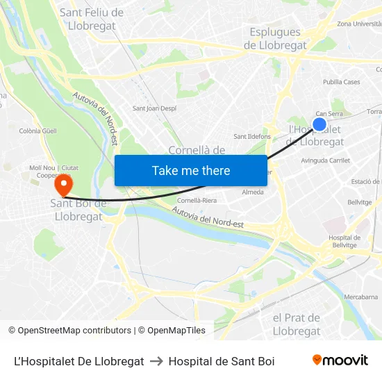 L’Hospitalet De Llobregat to Hospital de Sant Boi map