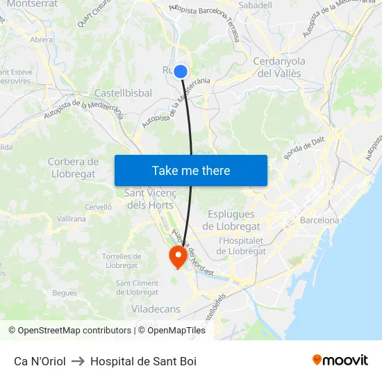 Ca N'Oriol to Hospital de Sant Boi map