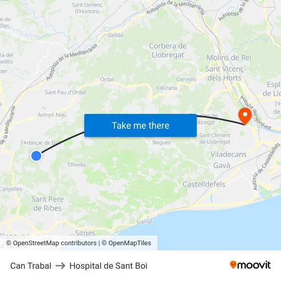 Can Trabal to Hospital de Sant Boi map