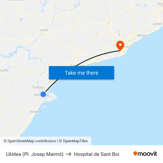 L'Aldea (Pl. Josep Maimó) to Hospital de Sant Boi map