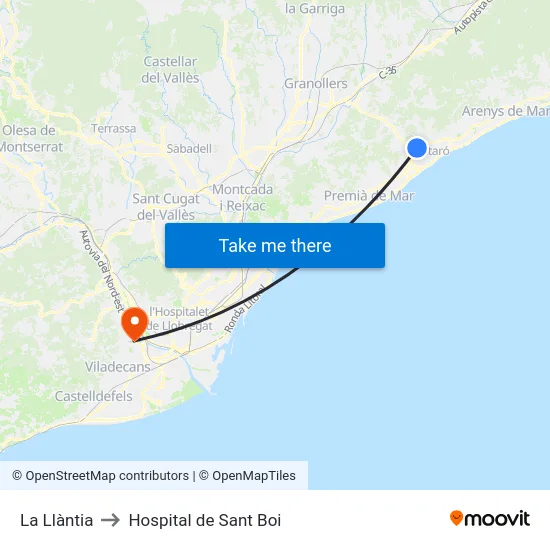 La Llàntia to Hospital de Sant Boi map