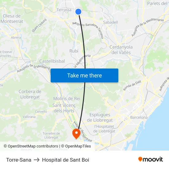 Torre-Sana to Hospital de Sant Boi map