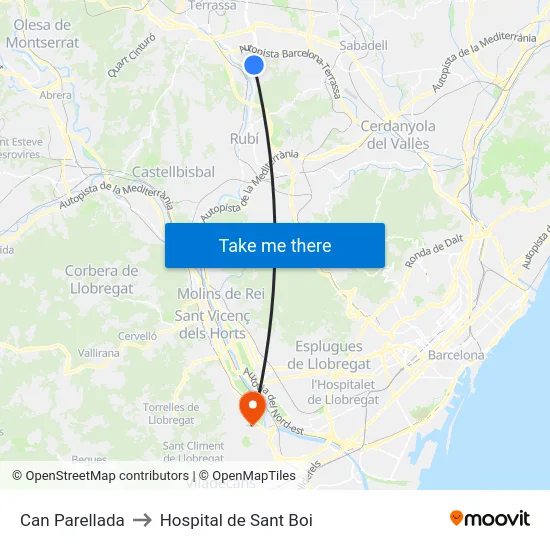 Can Parellada to Hospital de Sant Boi map
