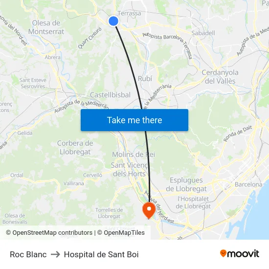 Roc Blanc to Hospital de Sant Boi map