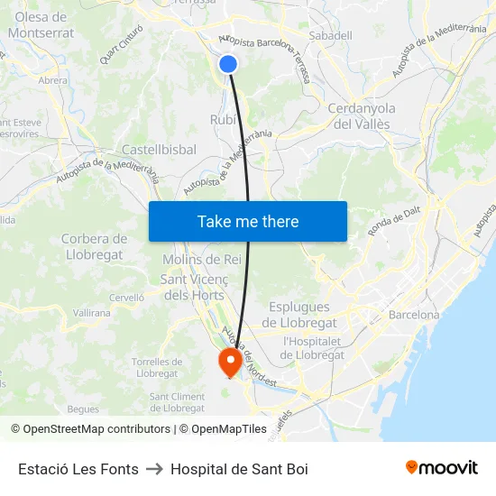 Estació Les Fonts to Hospital de Sant Boi map
