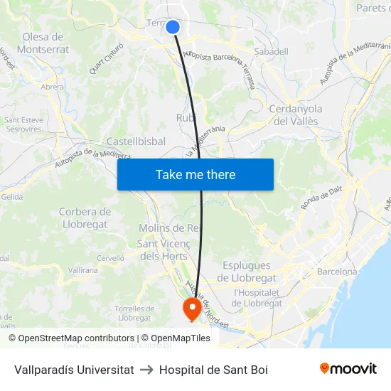 Vallparadís Universitat to Hospital de Sant Boi map