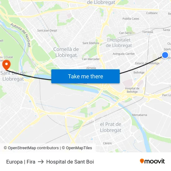 Europa | Fira to Hospital de Sant Boi map