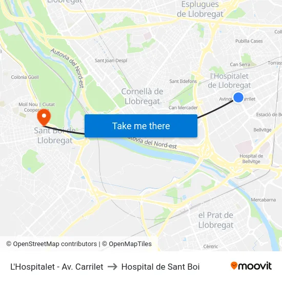 L'Hospitalet - Av. Carrilet to Hospital de Sant Boi map