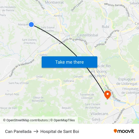 Can Parellada to Hospital de Sant Boi map