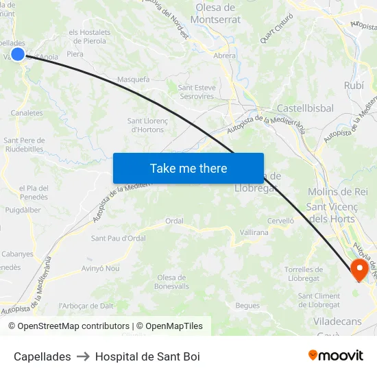 Capellades to Hospital de Sant Boi map