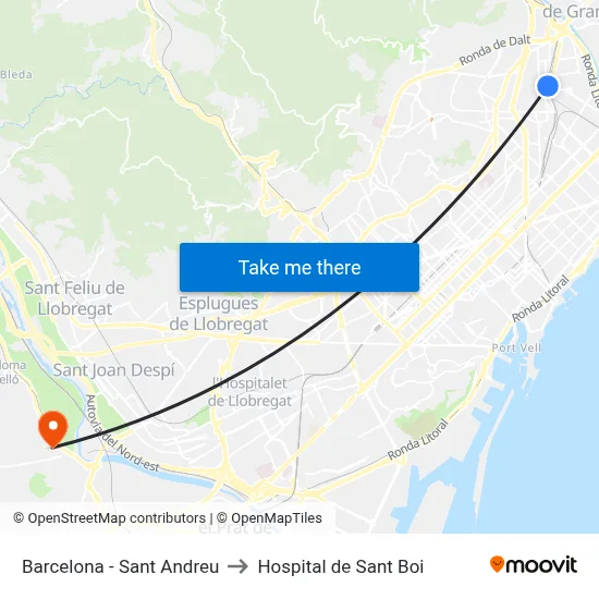Barcelona - Sant Andreu to Hospital de Sant Boi map