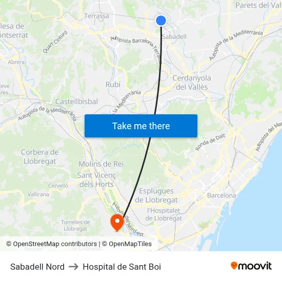 Sabadell Nord to Hospital de Sant Boi map
