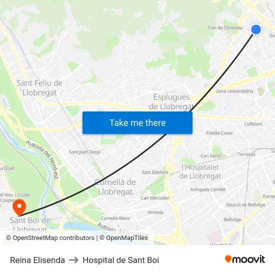 Reina Elisenda to Hospital de Sant Boi map