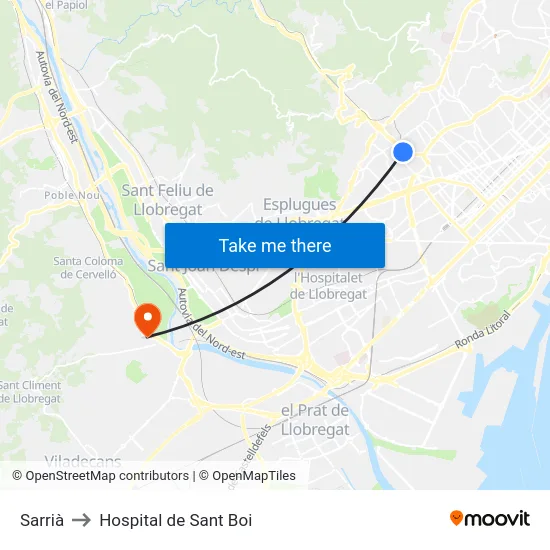 Sarrià to Hospital de Sant Boi map