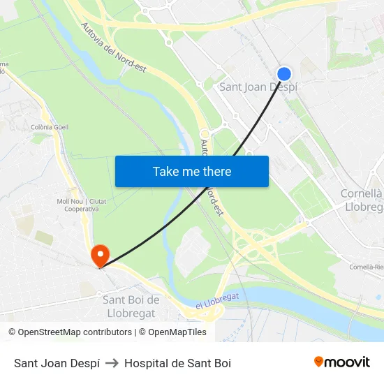 Sant Joan Despí to Hospital de Sant Boi map