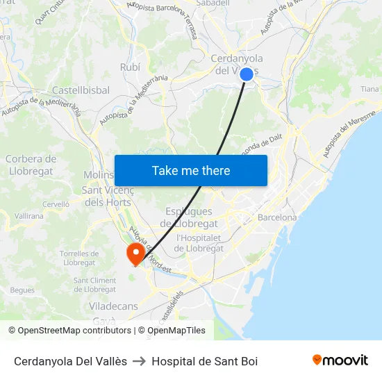 Cerdanyola Del Vallès to Hospital de Sant Boi map