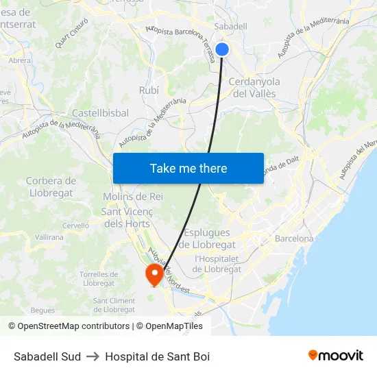 Sabadell Sud to Hospital de Sant Boi map
