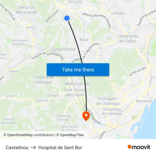 Castellnou to Hospital de Sant Boi map