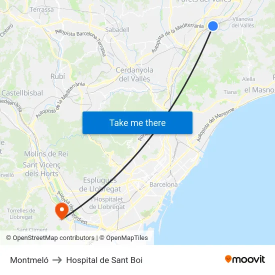 Montmeló to Hospital de Sant Boi map
