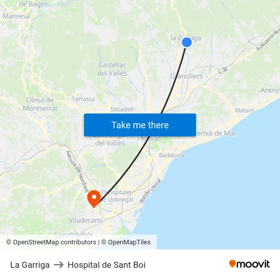 La Garriga to Hospital de Sant Boi map