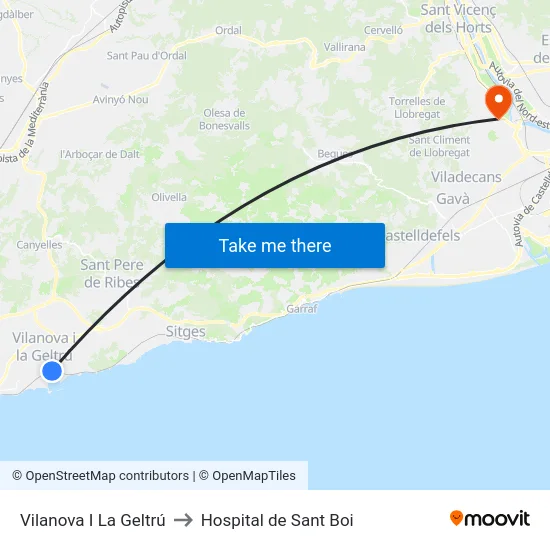 Vilanova I La Geltrú to Hospital de Sant Boi map