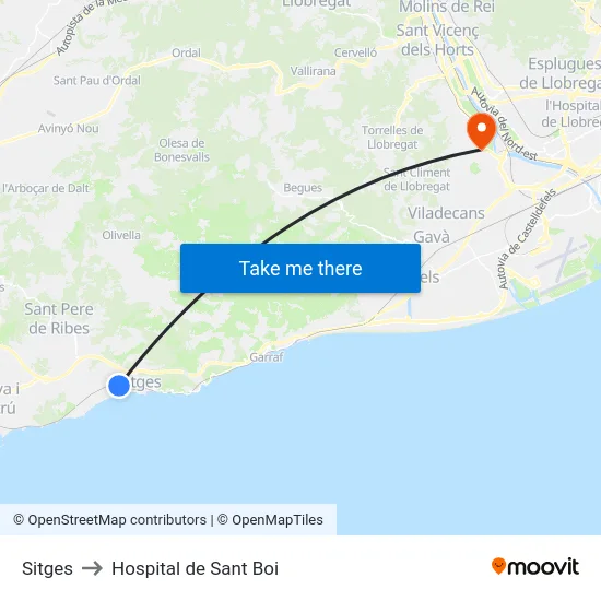 Sitges to Hospital de Sant Boi map