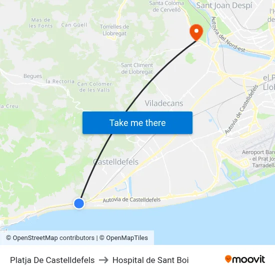 Platja De Castelldefels to Hospital de Sant Boi map