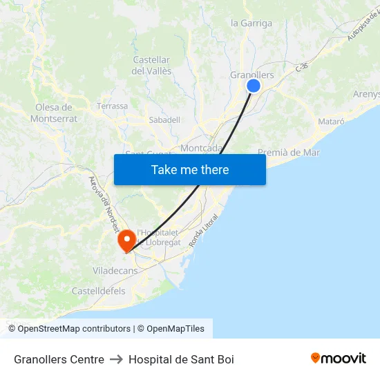Granollers Centre to Hospital de Sant Boi map