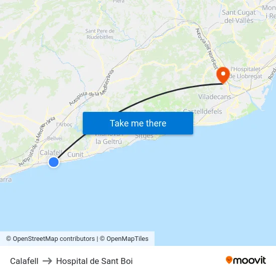 Calafell to Hospital de Sant Boi map