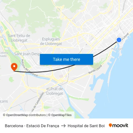Barcelona - Estació De França to Hospital de Sant Boi map