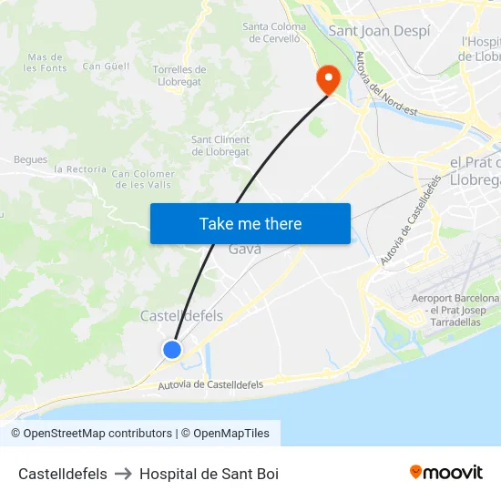 Castelldefels to Hospital de Sant Boi map