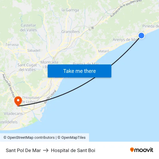 Sant Pol De Mar to Hospital de Sant Boi map