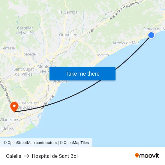 Calella to Hospital de Sant Boi map