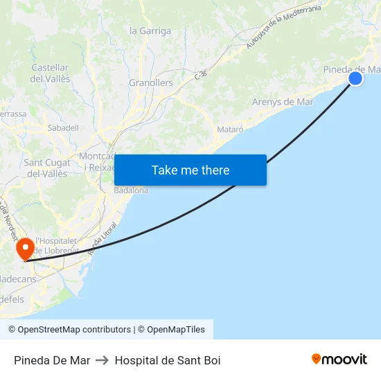 Pineda De Mar to Hospital de Sant Boi map