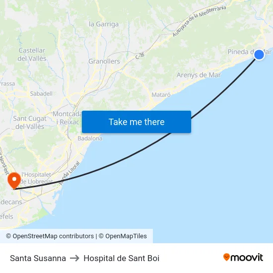 Santa Susanna to Hospital de Sant Boi map