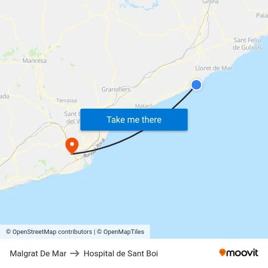 Malgrat De Mar to Hospital de Sant Boi map