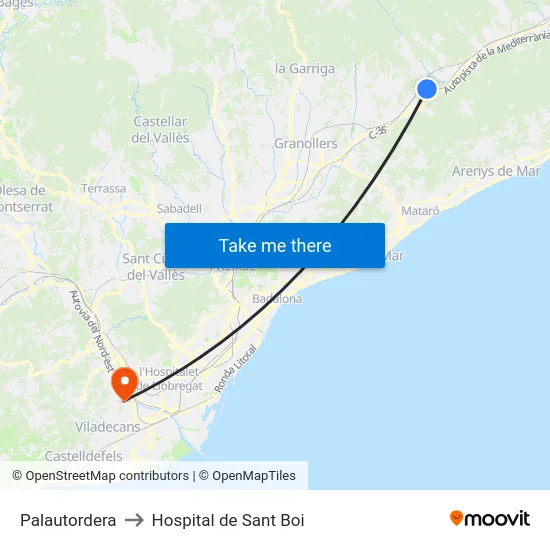 Palautordera to Hospital de Sant Boi map