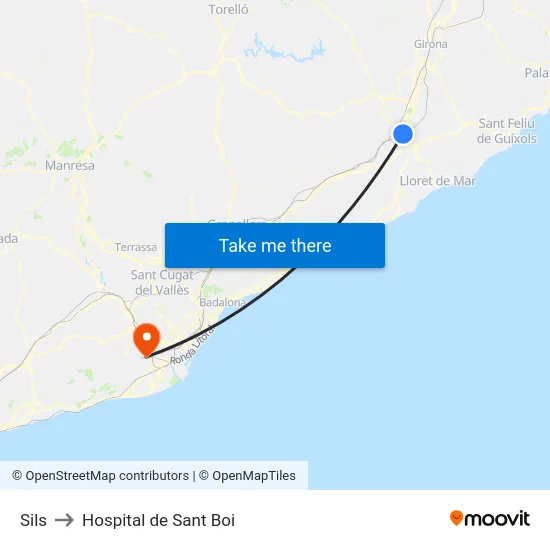 Sils to Hospital de Sant Boi map