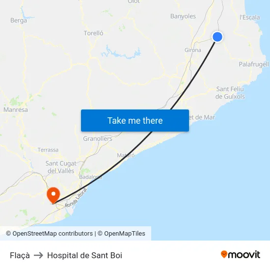Flaçà to Hospital de Sant Boi map