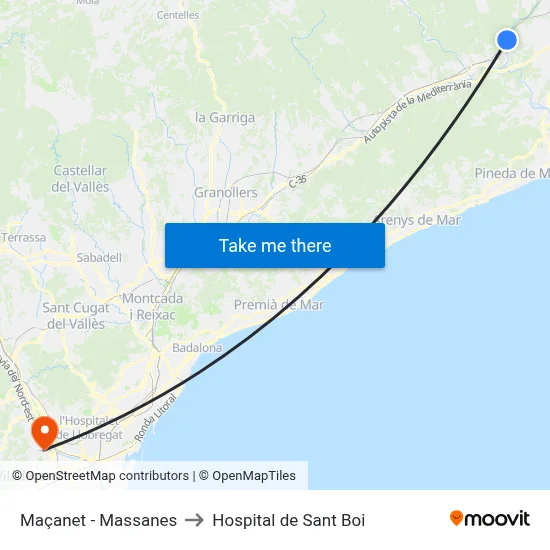 Maçanet - Massanes to Hospital de Sant Boi map