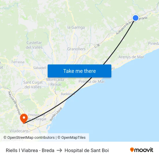 Riells I Viabrea - Breda to Hospital de Sant Boi map