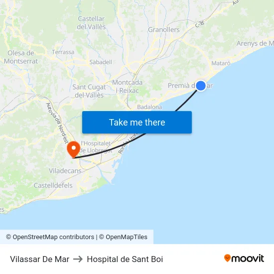 Vilassar De Mar to Hospital de Sant Boi map