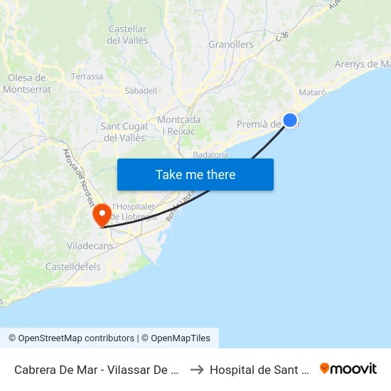 Cabrera De Mar - Vilassar De Mar to Hospital de Sant Boi map