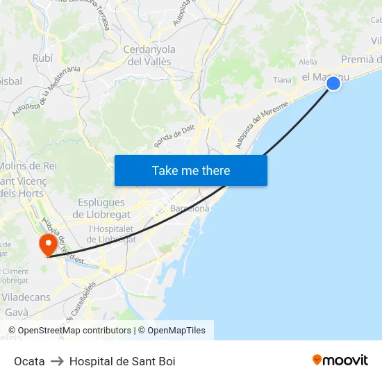 Ocata to Hospital de Sant Boi map