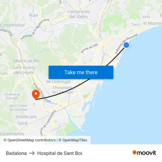 Badalona to Hospital de Sant Boi map