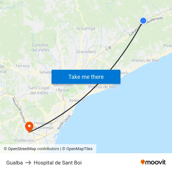 Gualba to Hospital de Sant Boi map