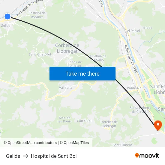 Gelida to Hospital de Sant Boi map