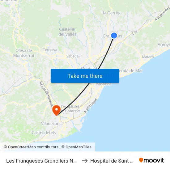 Les Franqueses-Granollers Nord to Hospital de Sant Boi map