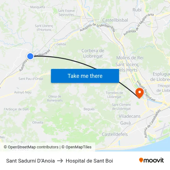 Sant Sadurní D’Anoia to Hospital de Sant Boi map